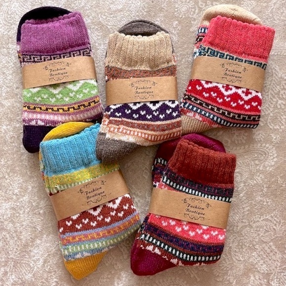 Accessories - Brand New 5 Pairs of Colorful Thick Knit Wool Boot Crew Socks Cozy Winter